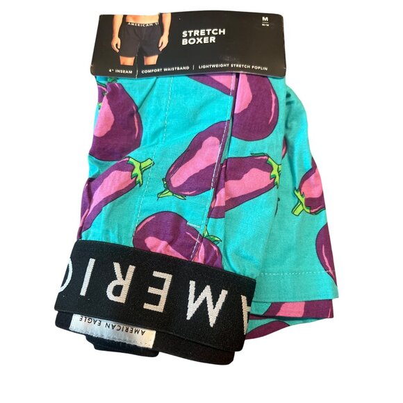 American Eagle Mens Stretch Boxer M Eggplant Print 4" Inseam Lightweight NWT #5 - Picture 2 of 5